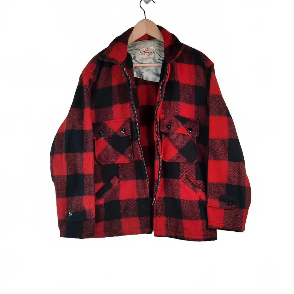 VTG 100% Wool Buffalo Plaid Work‎ Chore Coat Men's M Union Made